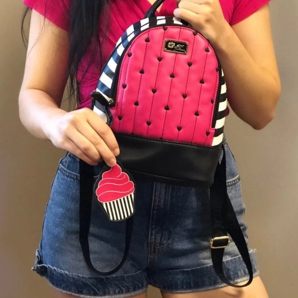 Betsey Johnson Pink Black White mini backpack bag - Picture 7 of 12